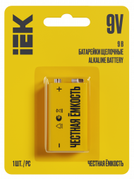 Батарейка щелочная Alkaline 6LR61 9V (1шт/блистер) IEK, ABT-6LR619V-OP-L01