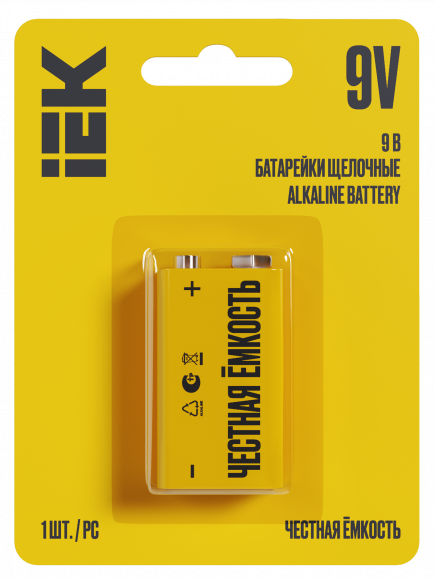 IEK Батарейка щелочная Alkaline 6LR61 9V (1шт/блистер) IEK, ABT-6LR619V-OP-L01