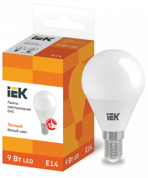 IEK Лампа светодиодная G45 шар 9Вт 230В 3000К E14 IEK, LLE-G45-9-230-30-E14