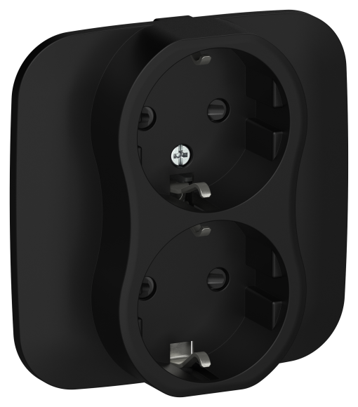 IEK FLITE Розетка 2-местная с заземлением с защитными шторками безвинтовое крепление 16А РСш12-1-А-ФлЧ черный IEK, FI-R24A-16-1-K02