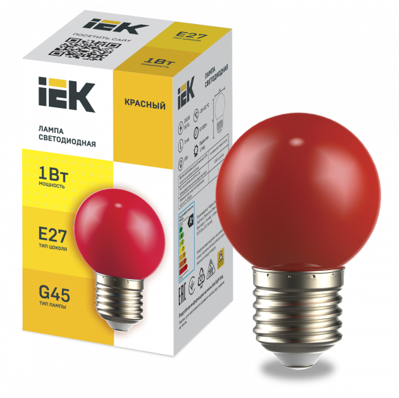 IEK LIGHTING Лампа светодиодная декоративная G45 шар 1Вт 230В красный E27 IEK, LLE-G45-1-230-R-E27