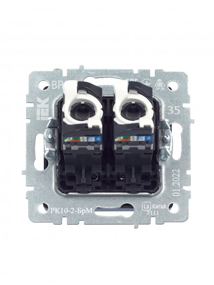 IEK BRITE Розетка компьютерная двойная RJ45 кат.5E РК10-2-БрМ маренго , BR-K20-1-K35