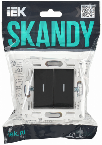 IEK SKANDY Выключатель 2-клавишный проходной с индикацией 10А SK-V10Bl черный , SK-V22-1-10-K02