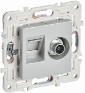 SKANDY Розетка двойная TV+RJ45 кат.6 SK-A15S серебряный , SK-AK20-2-K23