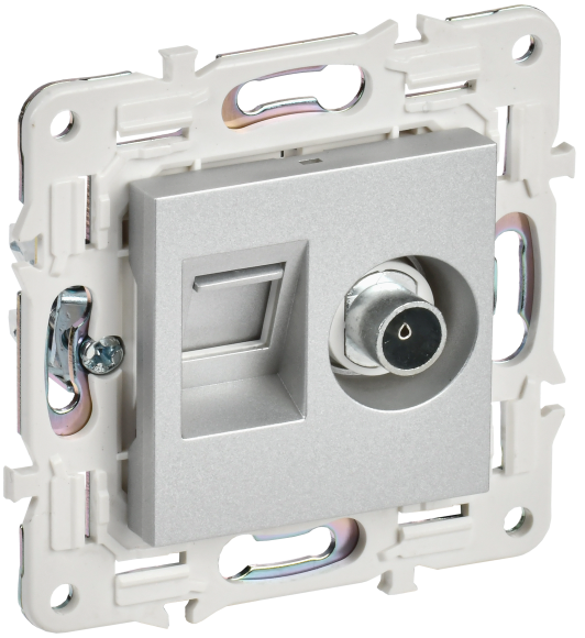 IEK SKANDY Розетка двойная TV+RJ45 кат.6 SK-A15S серебряный , SK-AK20-2-K23