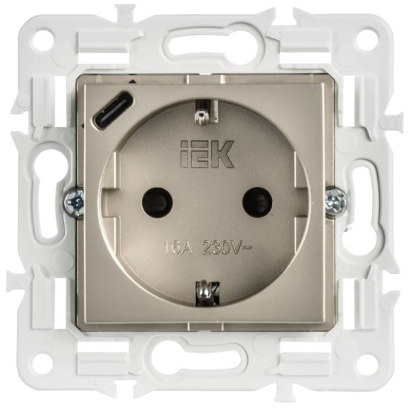 IEK SKANDY Розетка с заземлением с защитными шторками 16А с USB C 18Вт SK-R17Sh шампань , SK-R14-16-U14-018-K37