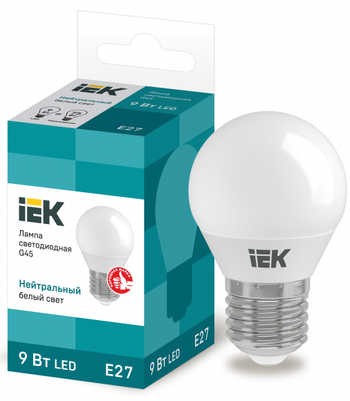 IEK Лампа светодиодная G45 шар 9Вт 230В 4000К E27 IEK, LLE-G45-9-230-40-E27