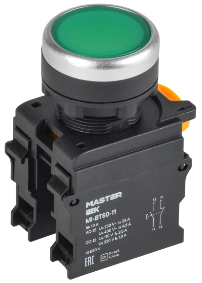 IEK Кнопка d=22мм 1NO+1NC зелёная MASTER IEK, MI-BT60-11-3-22-K06 IEK Кнопка d=22мм 1NO+1NC зелёная MASTER IEK, MI-BT60-11-3-22-K06