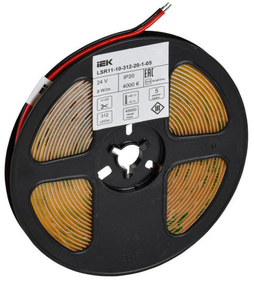 IEK Лента светодиодная 5м COB 312LED/м 8Вт/м IP20 ширина 8мм 24В теплый белый IEK, LSR11-1-312-20-1-1-05 IEK Лента светодиодная 5м COB 312LED/м 8Вт/м IP20 ширина 8мм 24В теплый белый IEK, LSR11-1-312-20-1-1-05