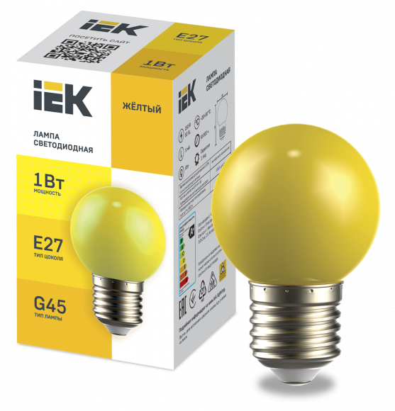 IEK LIGHTING Лампа светодиодная декоративная G45 шар 1Вт 230В желтый E27 IEK, LLE-G45-1-230-Y-E27