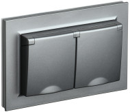 BRITE Розетка 2-местная с заземлением с защитными шторками и крышкой 16А в сборе IP44 РСбш12-3-44-БрС сталь , BR-R26-16-44-K46-F