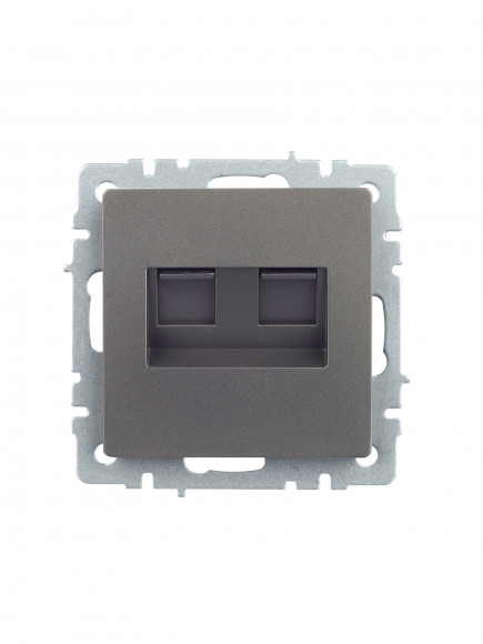 IEK BRITE Розетка компьютерная двойная RJ45 кат.5E РК10-2-БрС сталь , BR-K20-1-K46