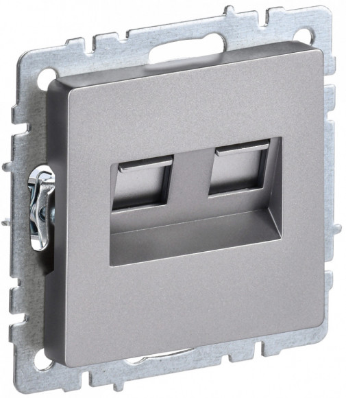 IEK BRITE Розетка компьютерная двойная RJ45 кат.5E РК10-2-БрС сталь IEK, BR-K20-1-K46