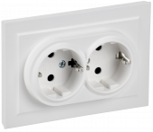 BRITE Розетка 2-местная с заземлением с защитными шторками 16А в сборе РСш12-3-БрАБ арктический белый , BR-R24-16-K91-F