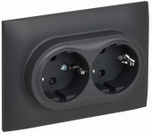 SKANDY Розетка 2-местная с заземлением с защитными шторками 16А в сборе SK-R07T титан , SK-R24-16-K48-F