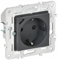 SKANDY Розетка с заземлением с защитными шторками 16А с USB C 18Вт SK-R17T титан , SK-R14-16-U14-018-K48