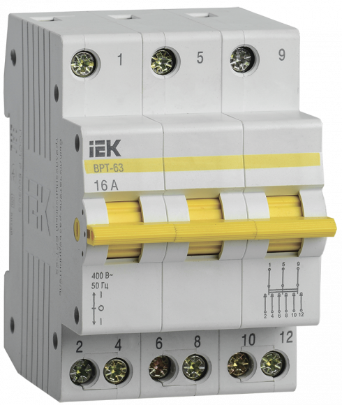 IEK Выключатель-разъединитель трехпозиционный ВРТ-63 3P 16А IEK, MPR10-3-016