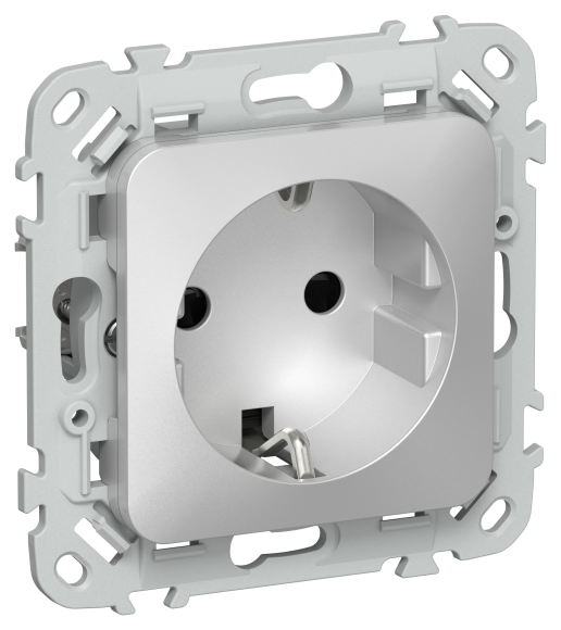 IEK FLITE Розетка с заземлением с защитными шторками безвинтовое крепление 16А РСш11-1-ФлА алюминий IEK, FI-R14-16-1-K47