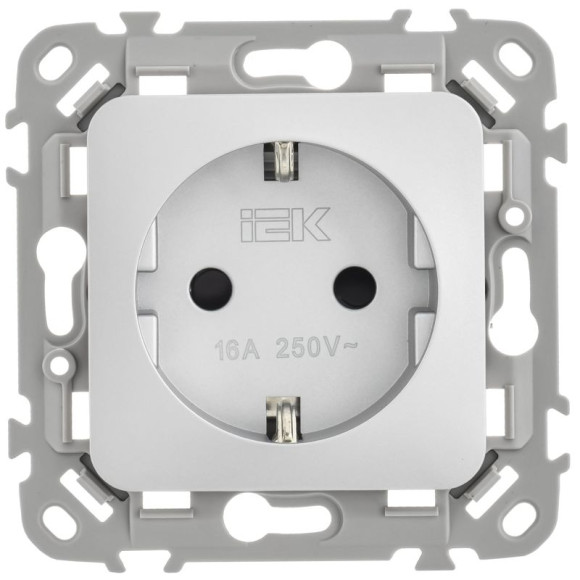 IEK FLITE Розетка с заземлением с защитными шторками безвинтовое крепление 16А РСш11-1-ФлА алюминий IEK, FI-R14-16-1-K47