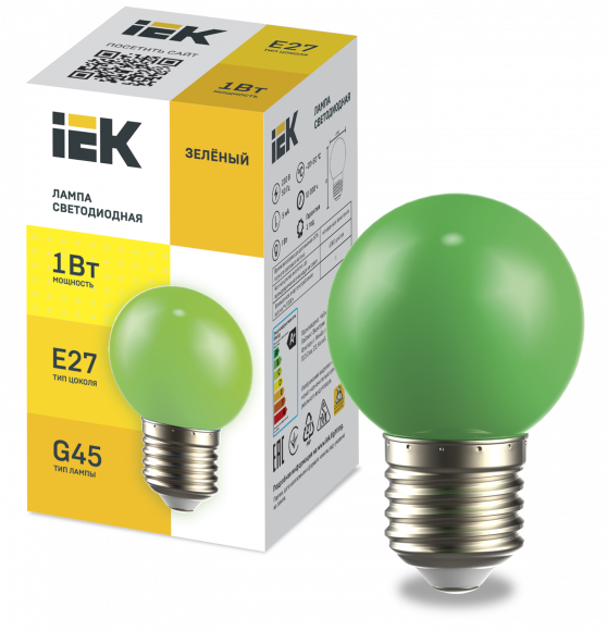 IEK LIGHTING Лампа светодиодная декоративная G45 шар 1Вт 230В зеленый E27 IEK, LLE-G45-1-230-G-E27