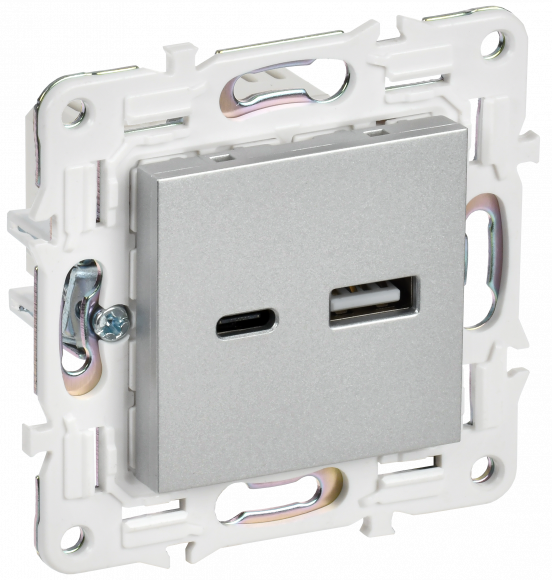 IEK SKANDY Розетка USB A+C 3,1А SK-R14S серебряный IEK, SK-U22-D31-K23