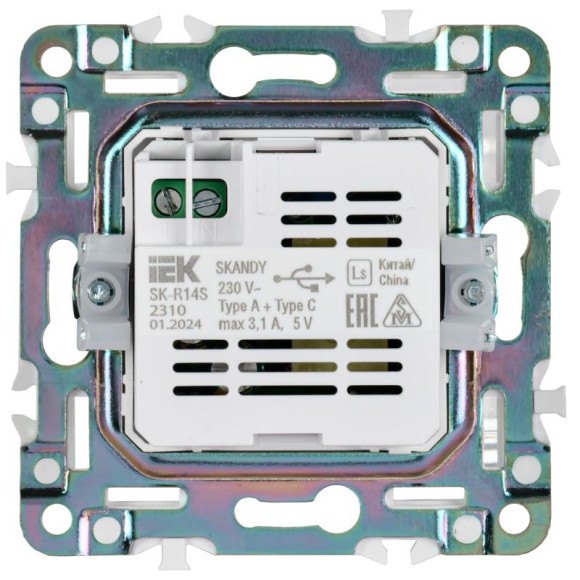 IEK SKANDY Розетка USB A+C 3,1А SK-R14S серебряный , SK-U22-D31-K23