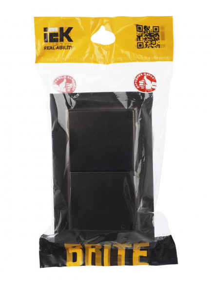 IEK BRITE Розетка 2-местная с заземлением с защитными шторками и крышкой 16А в сборе IP44 РСбш12-3-44-БрТБ темная бронза , BR-R26-16-44-K45-F