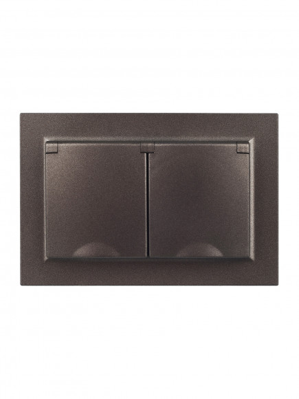 IEK BRITE Розетка 2-местная с заземлением с защитными шторками и крышкой 16А в сборе IP44 РСбш12-3-44-БрТБ темная бронза , BR-R26-16-44-K45-F