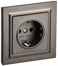 BRITE Розетка 1-местная с заземлением с защитными шторками 16А в сборе РСР14-1-0-БрТБ темная бронза , BR-R14-16-K45-F