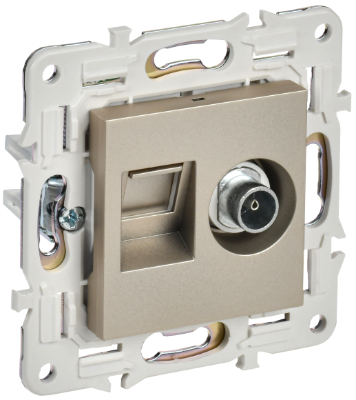 IEK SKANDY Розетка двойная TV+RJ45 кат.6 SK-A15Sh шампань , SK-AK20-2-K37