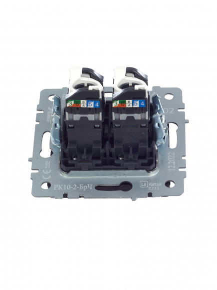 IEK BRITE Розетка компьютерная двойная RJ45 кат.5E РК10-2-БрЧ черный , BR-K20-1-K02