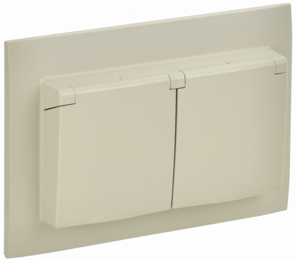 IEK SKANDY Розетка 2-местная и крышкой 16А в сборе IP44 SK-R12B бежевый IEK, SK-R26-16-44-K10-F