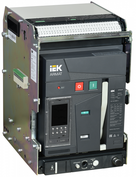 IEK ARMAT AR-A2N TD06 3P W HR/VR Выключатель автоматический воздушный 66кА расцепитель TD 630А 3P выдвижной с аксессуарами ~220-240В: реле отключения, реле включения, моторный привод IEK, AR-ACB-3VA-066-0630A-TDCF