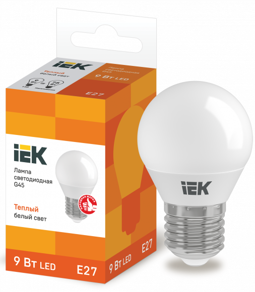 IEK Лампа светодиодная G45 шар 9Вт 230В 3000К E27 IEK, LLE-G45-9-230-30-E27