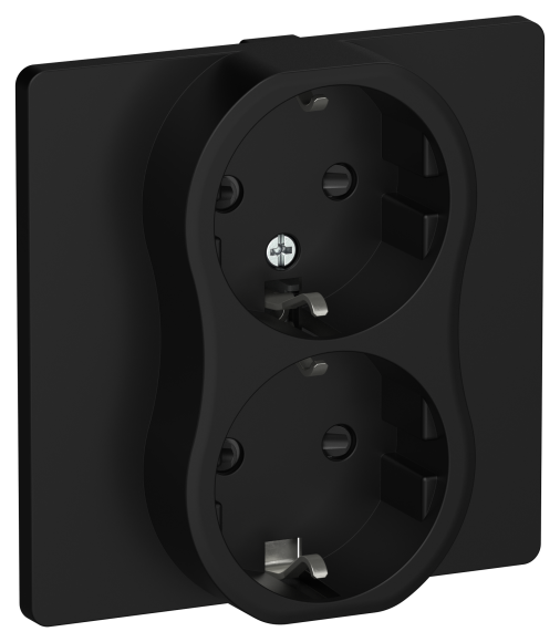 IEK FLITE Розетка 2-местная с заземлением с защитными шторками безвинтовое крепление 16А РСш12-1-К-ФлЧ черный IEK, FI-R24C-16-1-K02