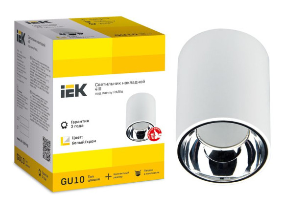 IEK LIGHTING Светильник 4111 накладной потолочный под лампу GU10 белый/хром пластик IEK, LT-UPB0-4111-GU10-1-K23