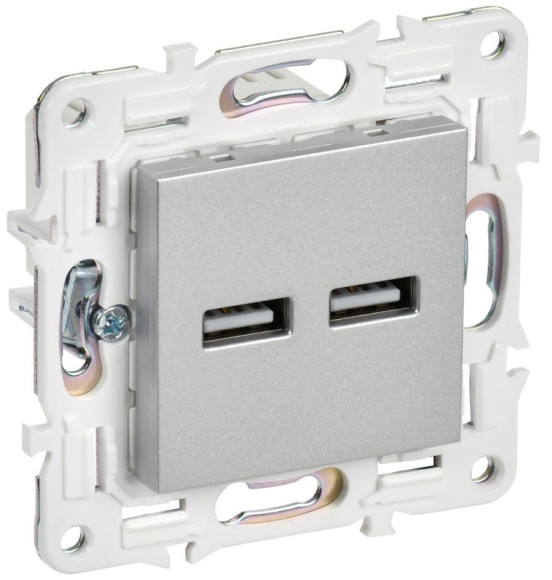 IEK SKANDY Розетка USB A+A 3,1А SK-R15S серебряный , SK-U21-D31-K23