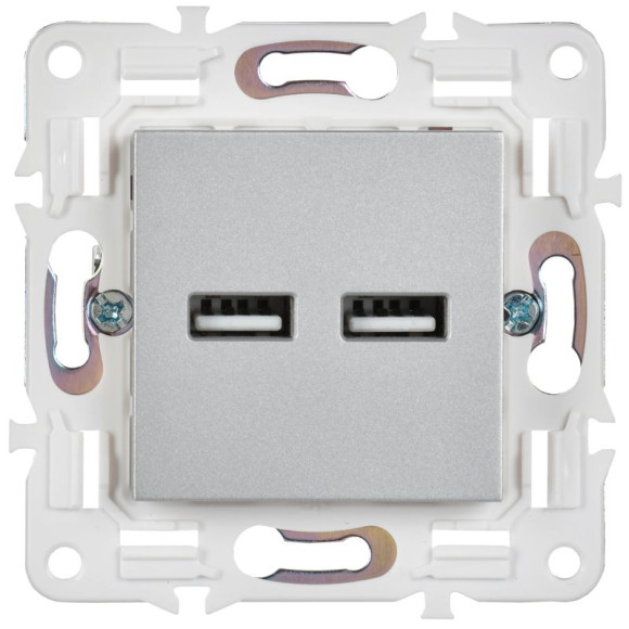 IEK SKANDY Розетка USB A+A 3,1А SK-R15S серебряный , SK-U21-D31-K23