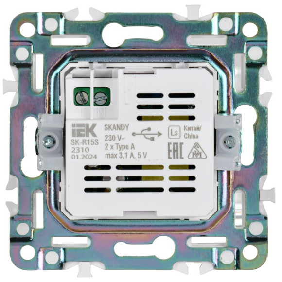 IEK SKANDY Розетка USB A+A 3,1А SK-R15S серебряный , SK-U21-D31-K23