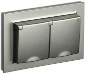 BRITE Розетка 2-местная с заземлением с защитными шторками и крышкой 16А в сборе IP44 РСбш12-3-44-БрШ шампань , BR-R26-16-44-K37-F