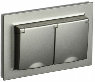 BRITE Розетка 2-местная с заземлением с защитными шторками и крышкой 16А в сборе IP44 РСбш12-3-44-БрШ шампань , BR-R26-16-44-K37-F