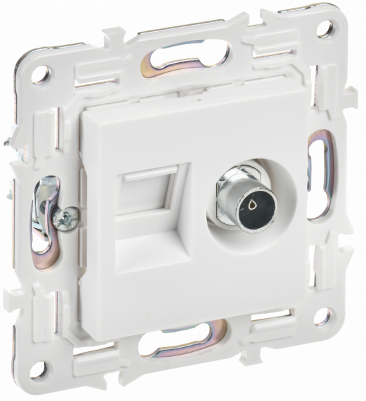 IEK SKANDY Розетка двойная TV+RJ45 кат.6 SK-A15W арктический белый , SK-AK20-2-K01