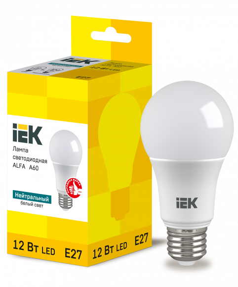 IEK Лампа светодиодная ALFA A60 груша 12Вт 230В 4000К E27 IEK, LLA-A60-12-230-40-E27