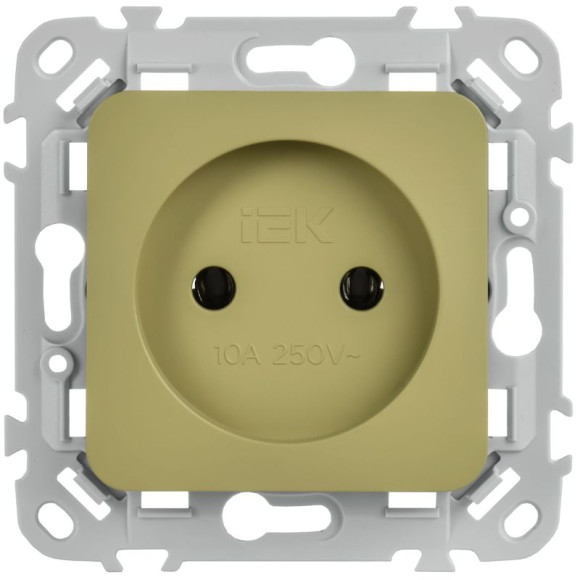 IEK FLITE Розетка без заземления без защитных шторок безвинтовое крепление 10А РС01-1-ФлО оливковый IEK, FI-R10-10-1-K26