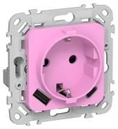 FLITE Розетка 1-местная с заземлением с защитными шторками 16А с USB A+C 20Вт РСЮшс11-0-ФлПр пурпурный IEK, FI-R14-16-U22-020-K99