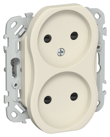 IEK FLITE Розетка 2-местная без заземления с защитными шторками 10А РСш02-0-ФлСл сливочный IEK, FI-R23-10-K86