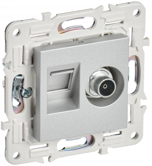 IEK SKANDY Розетка двойная TV+RJ45 кат.5E SK-A14S серебряный IEK, SK-AK20-1-K23