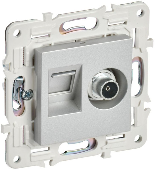 IEK SKANDY Розетка двойная TV+RJ45 кат.5E SK-A14S серебряный , SK-AK20-1-K23