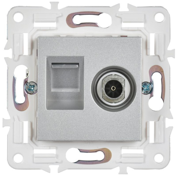 IEK SKANDY Розетка двойная TV+RJ45 кат.5E SK-A14S серебряный , SK-AK20-1-K23