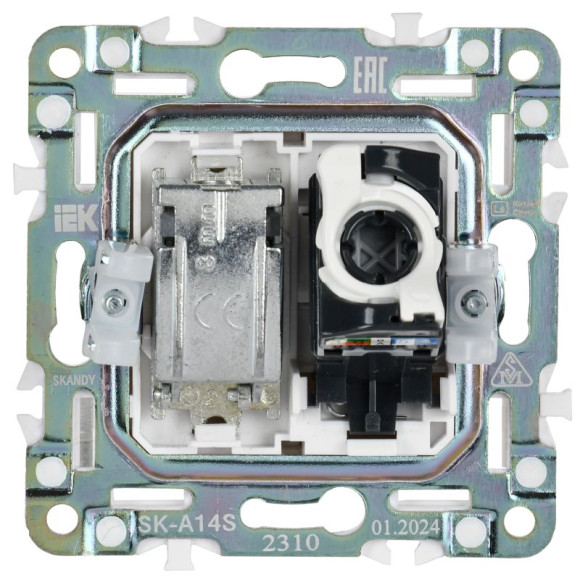 IEK SKANDY Розетка двойная TV+RJ45 кат.5E SK-A14S серебряный , SK-AK20-1-K23
